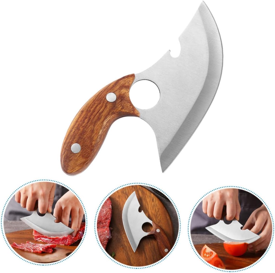 1pc Stainless Steel Meat Cutter Wooden Handle Ergonomic Kitchen Knife for Home Cooking for Meat Trimming and Grilling and Easy to Clean