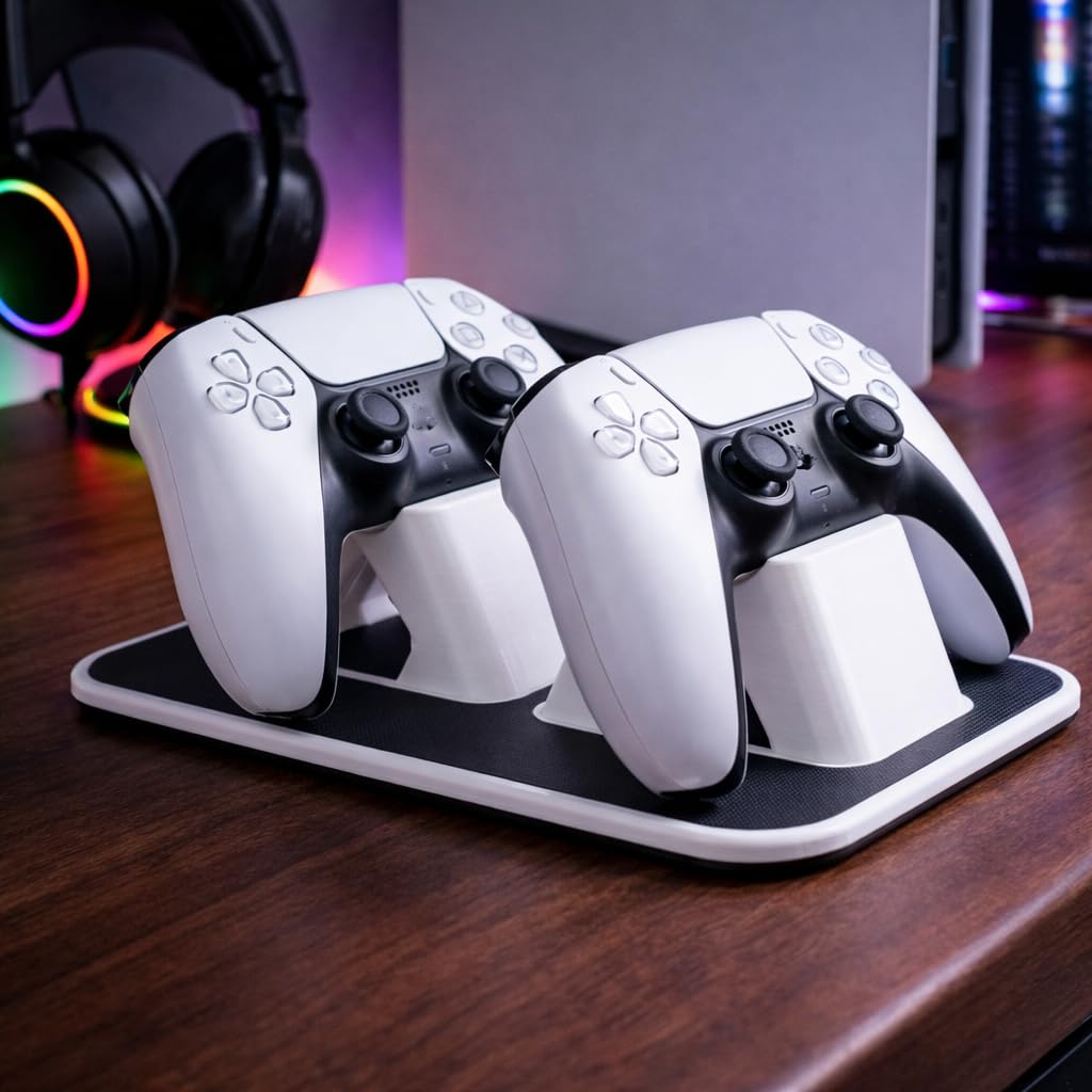 dual controller stand – sleek display & storage dock for multiple controllers (black and white)