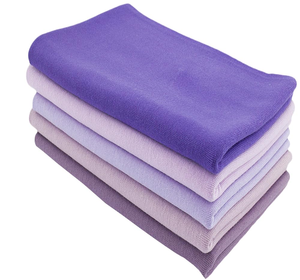 Baumwollstoff l Bündchenstoff l Bündchen SET Paket l Schlauchware l 95% Baumwolle, 5% Elasthan | elastisch, weich, vielseitig | 5 x 25 cm x 35/70 cm l Lilatöne