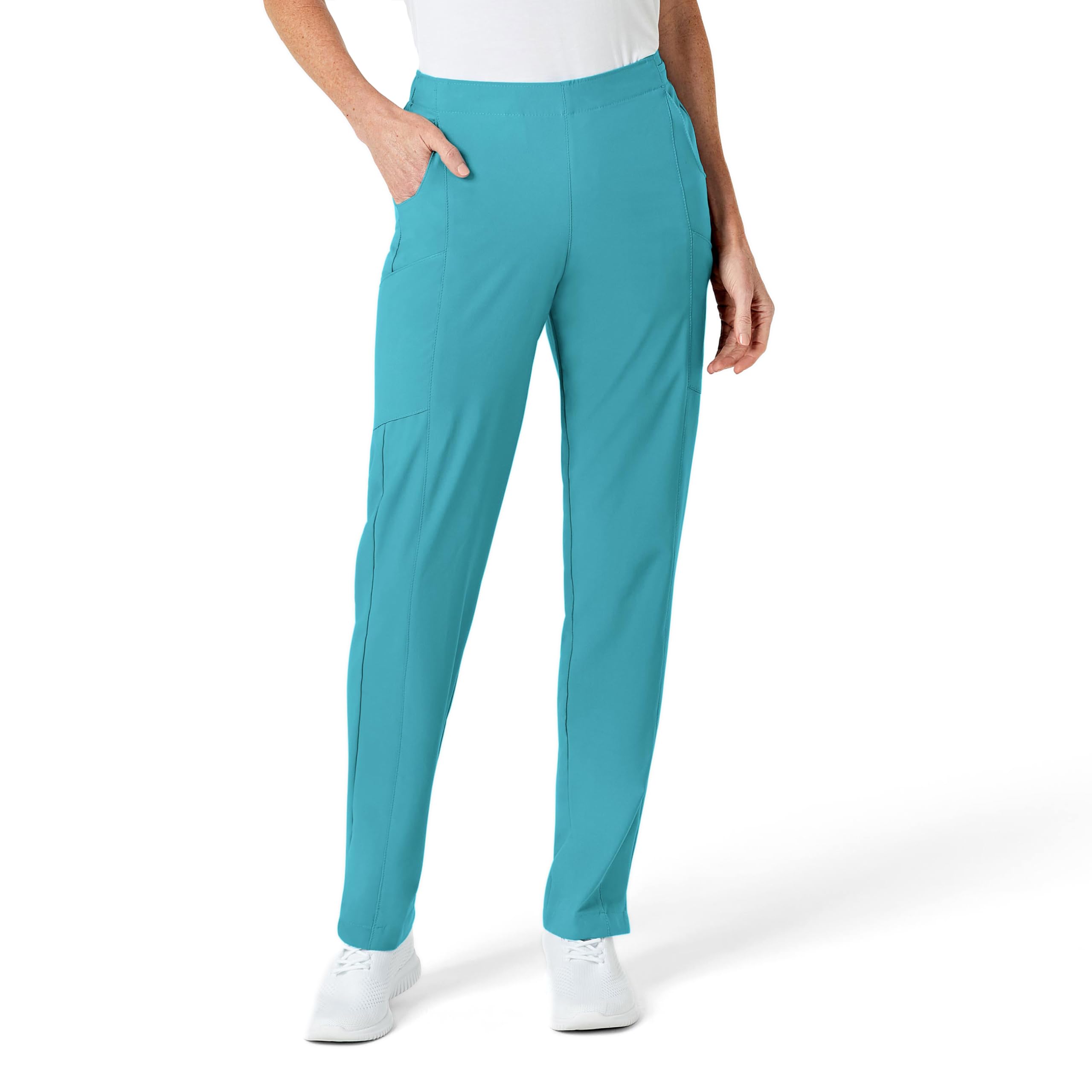 Pantalón azul WonderWink W123 para mujer con parte delantera plana en talla L estándar 8