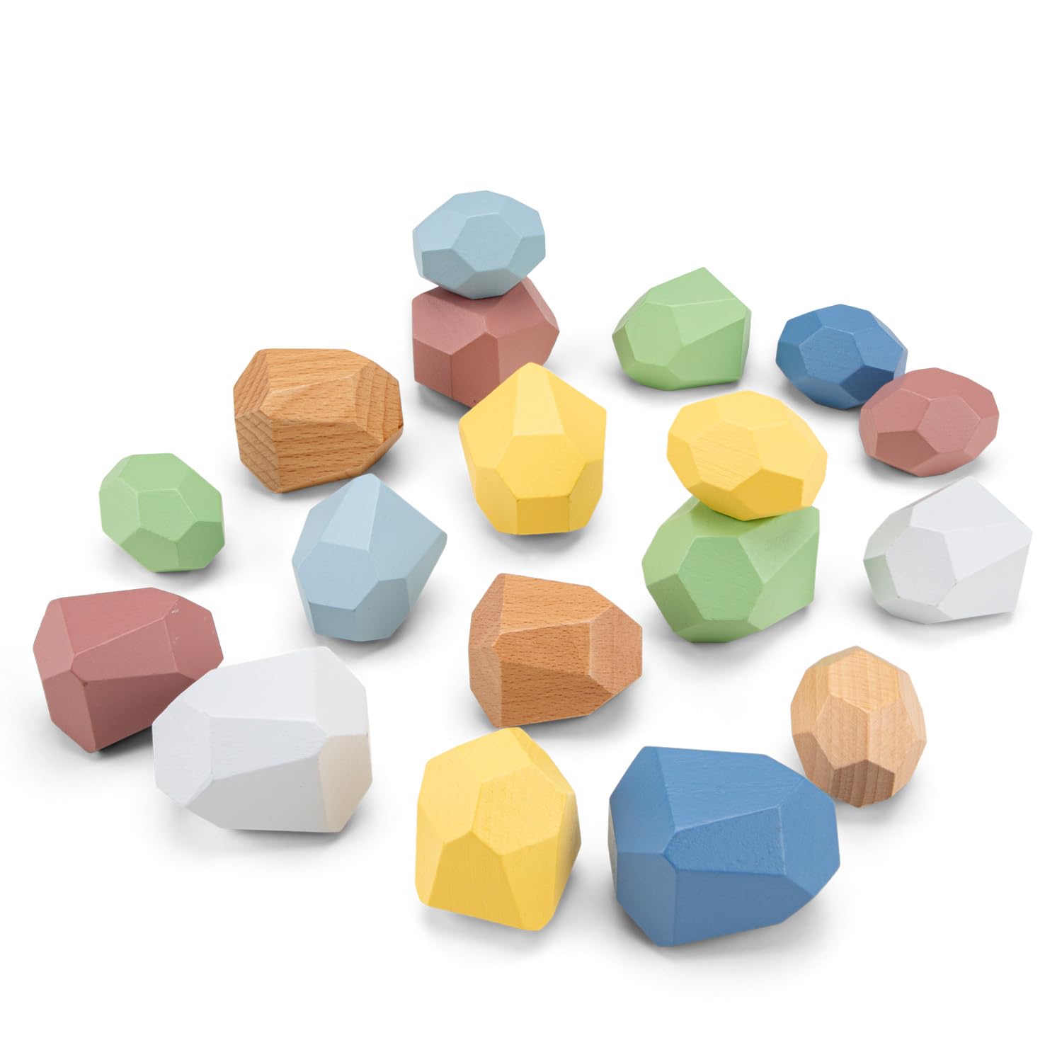 Woet Wooden Balance Blocks for Toddlers 18 Months+, 18-Piece Montessori Stacking Stones Toy with Storage Bag - Image 3