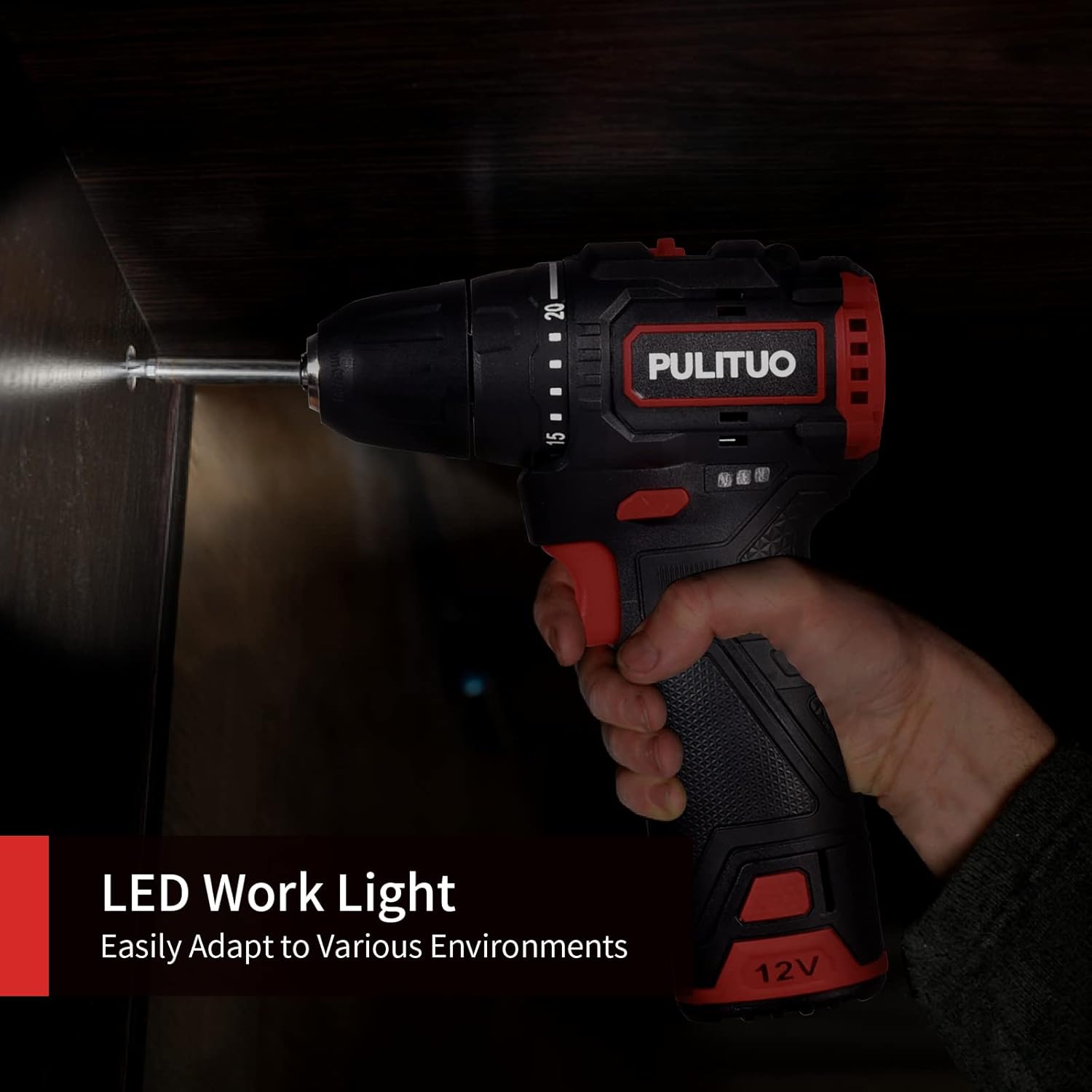PULITUO Brushless Electric Drill Set,[Brushless Motor],12V Power Drill 310 In-lb Torque, 20+1 Clutch, 3/8" Keyless Chuck,45min Fast Charger, 2 Speed, LED Light for Home and DIY Project