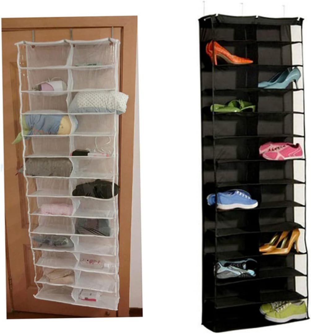 2PCS Over Door Shoe Organizer with Space Saving Hanging Storage for Closet Bedroom Dorm Black Hanging Shoe Storage Bag Slippers Scarves and Accessories