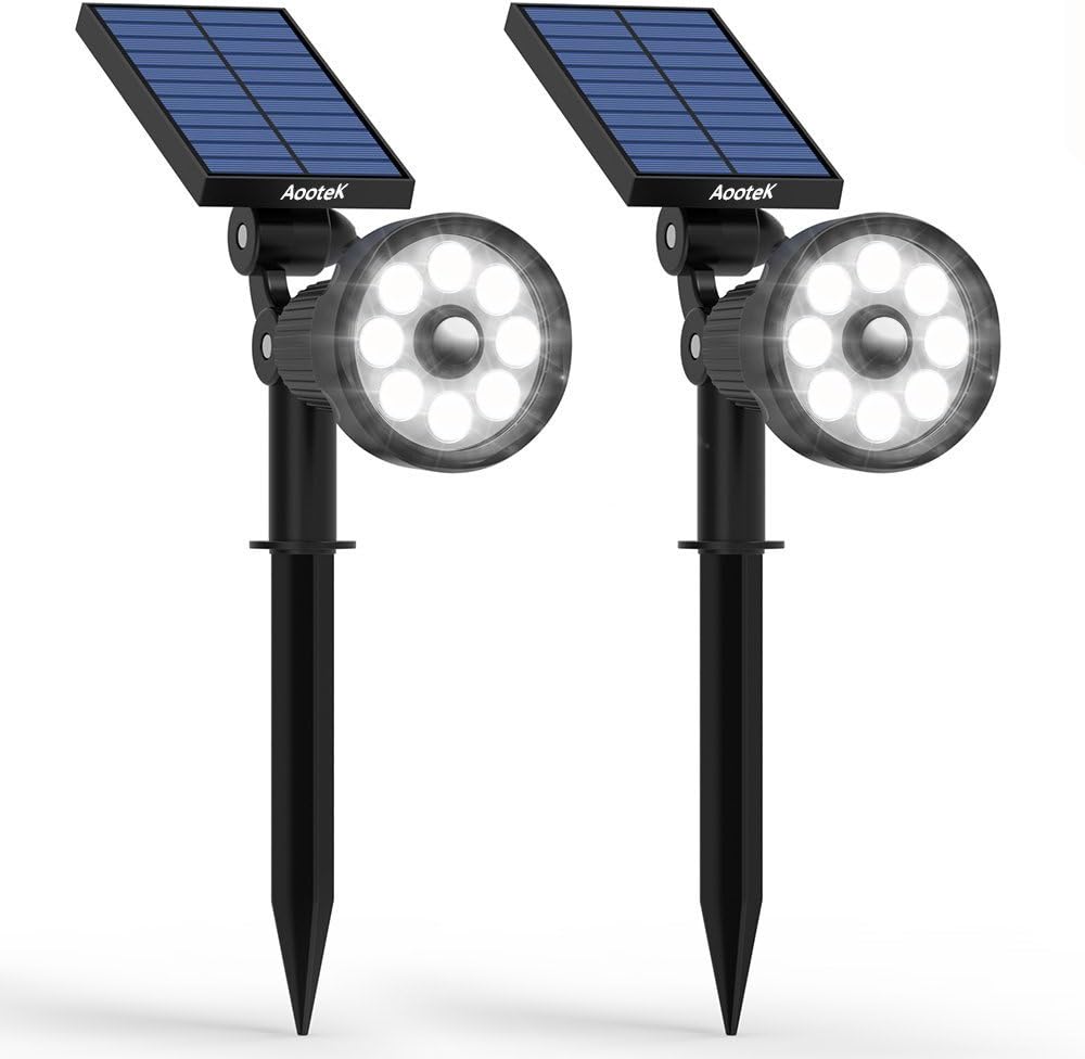 New Upgraded 3rd Generation Motion Sensor Solar Spotlight 8 LED Adjustable 3-in-1 Lighting Auto On/Off Waterproof Outdoor Landscape Lighting Security for Outside Patio Yard Garden Driveway (2Pack)