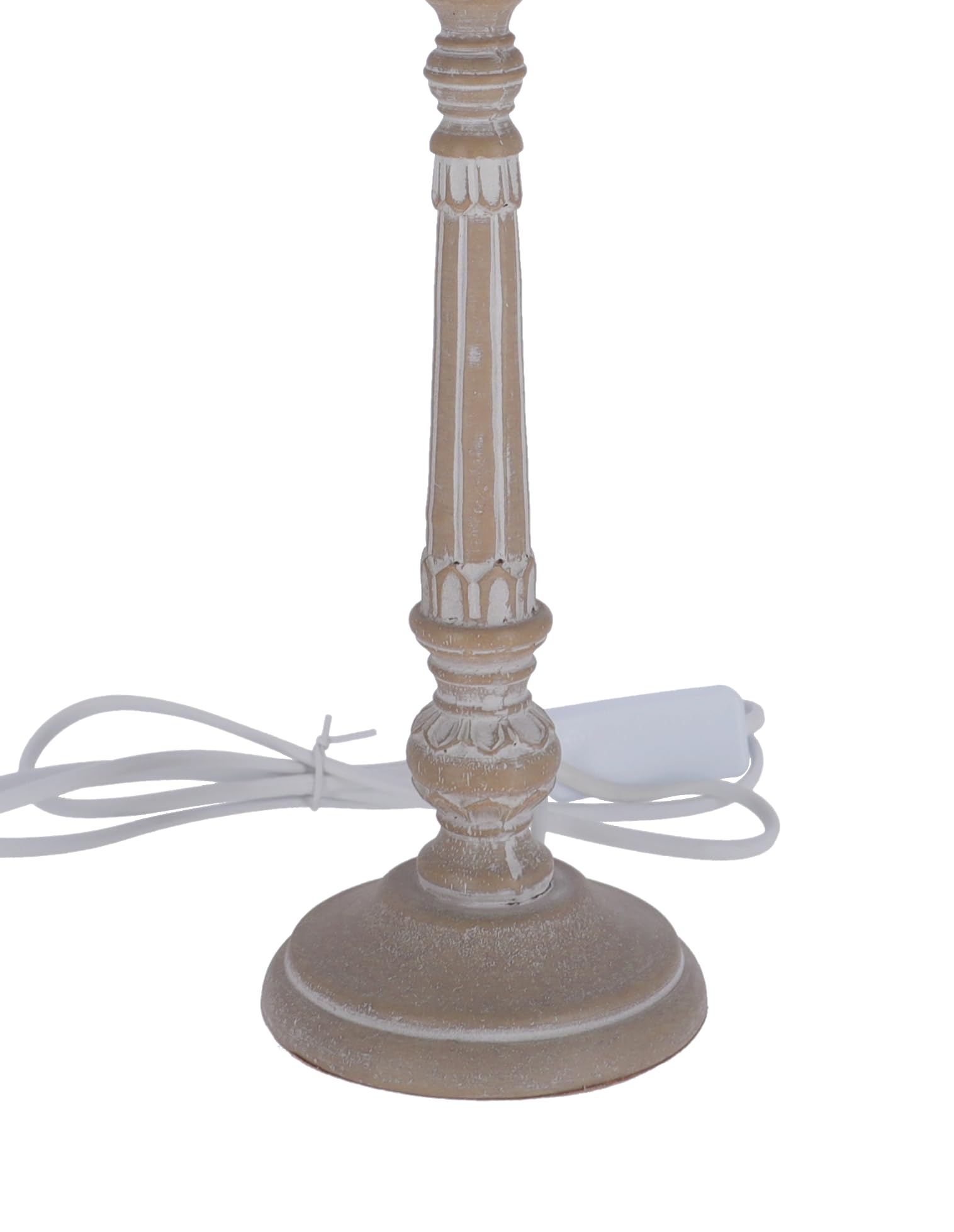 Lampada da Tavolo Stile Shabby Chic con Base Rotonda in Legno Diametro 11 cm e Paralume in Tessuto Beige Ø 22 cm – Elegante Lampada da Comodino o Salotto