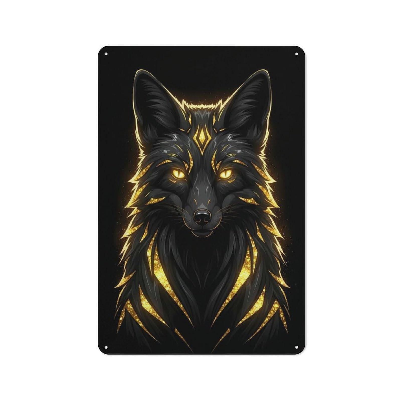 Junmoney Style-1 Black And Gold Fox Portrait Vintage Metal Wall Decor 30X20cm, Vintage Metal Sign For Cafe, Bistro, Bakery Or Restaurant