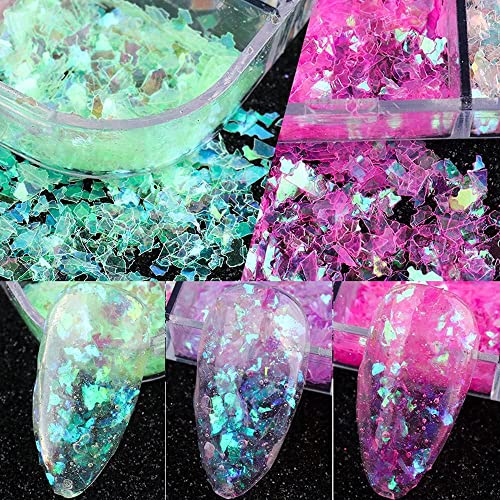 12 Grids Mermaid Flake Nail Glitter Sequins,Nail Art Foil Lridescent Ice Slag Nail Glitter Colorful Fluorescent Glass Paper Nail Sticker Holographic Nail Glitter For Make Up Diy Nail Decoration #TOP4