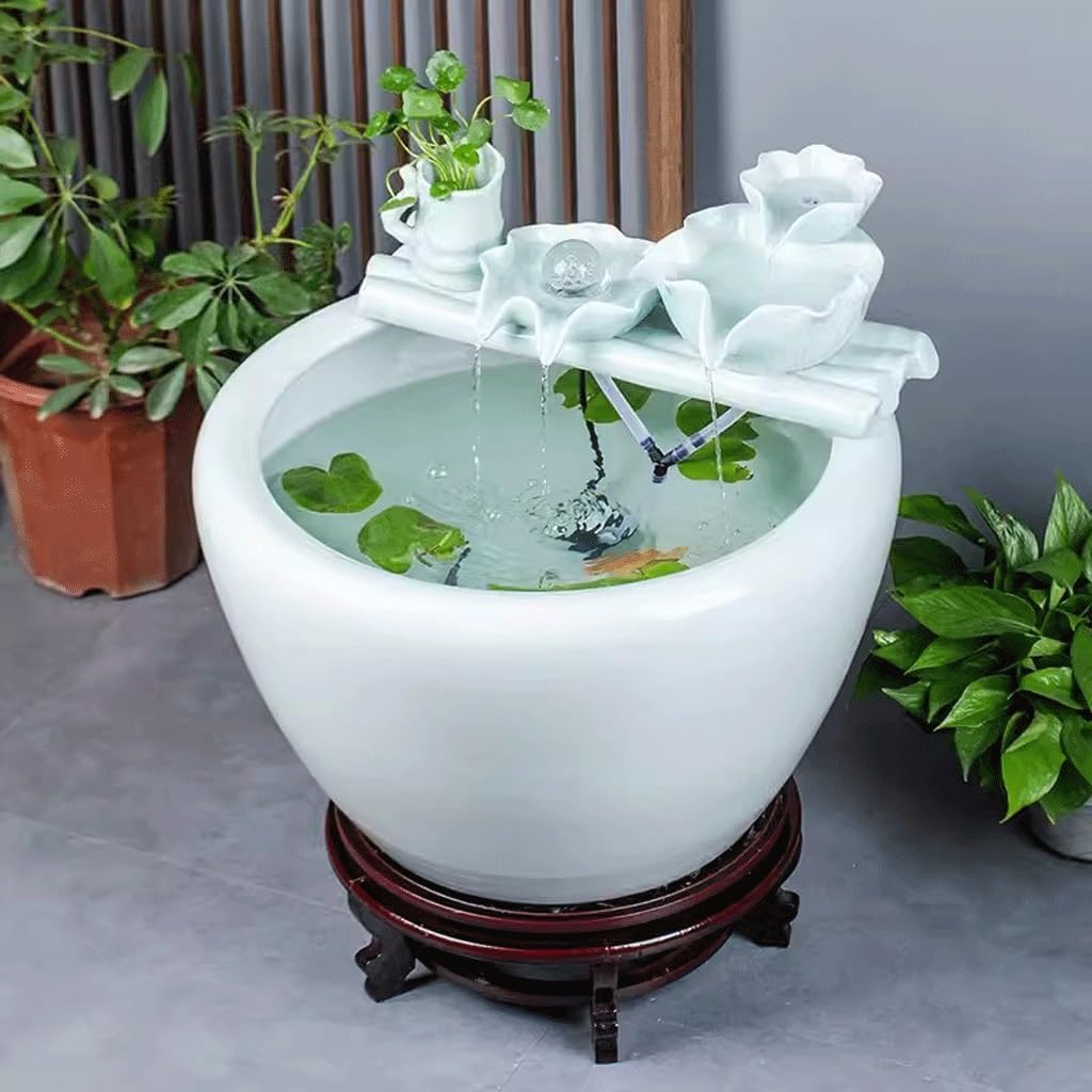 Fish Bowls Hydroponic Plant Container White Ceramic Fish Tank Water Tank Balcony Landscaping Water Circulation Office Living Room Ancient Fish Farming Large Tank Aquarium Entry Fish Tank ( Size : Medi