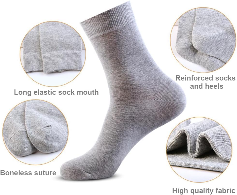 Men's Cotton Crew Socks, 5 Pairs Athletic Crew Socks for Men, Classic Plain Colors Large