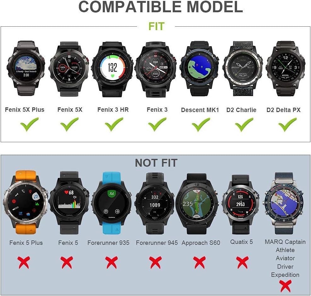 Notocity Compatible with Fenix 5X Watch Bands 26mm Silicone Watch Strap for Fenix 5X/Fenix 5X Plus/Fenix 6X/Fenix 6X Pro/Fenix 7X/Fenix 3/Fenix 3 HR/Tactix/Descent MK1/D2 Delta PX/D2 Charlie(Blue/Orange/White) - Image 9