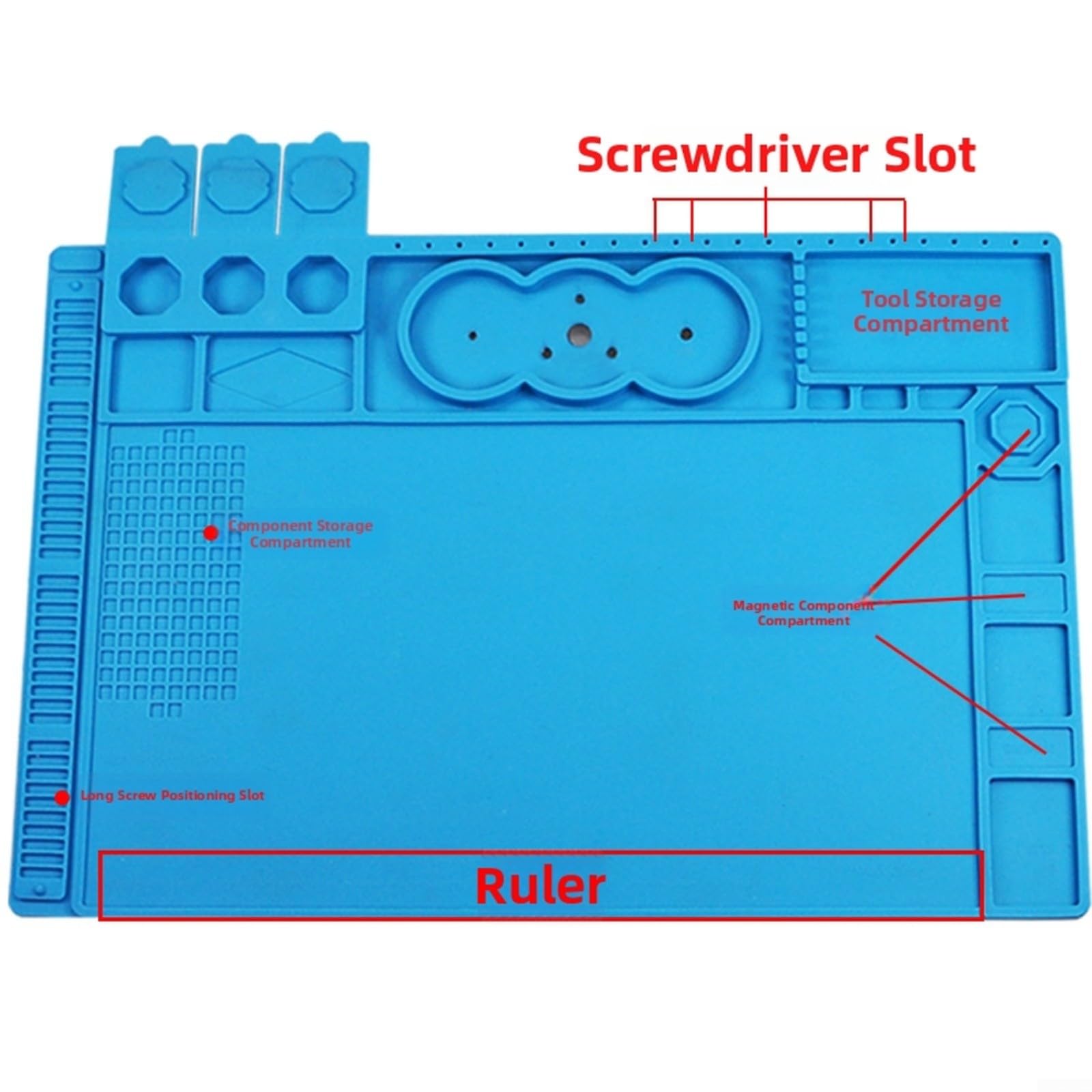 Lötmatte Silikon Hitzebeständig 48x32cm Rutschfest Reparaturunterlage für Elektronik Löten Schweißen DIY Werkstatt Blau TE-506