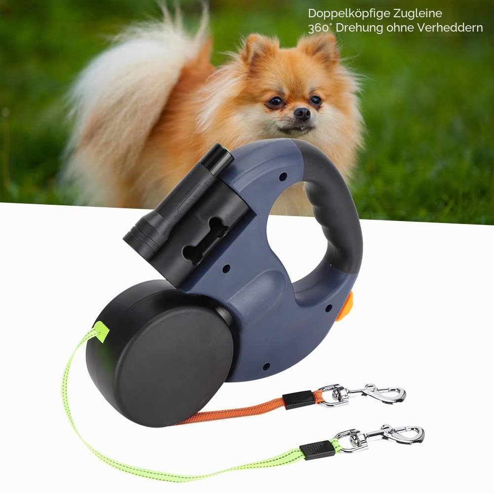 Pet Walking Automatische Hund Versenkbar Leine Ausziehbar Flexibel Doppelte Hundeleine für 2 Hunde Traktionsseil Doppelköpfige Handhaltung Mit Led-licht für Kleine und
