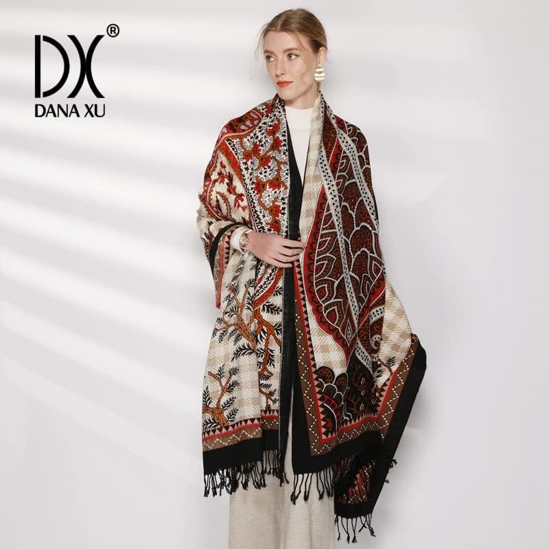 Miniatura 7 de DANA XU Lujosa bufanda de cachemira floral de gran tamaño, 100% de lana pura, extra grande, cálida, chal y envoltura para mujer