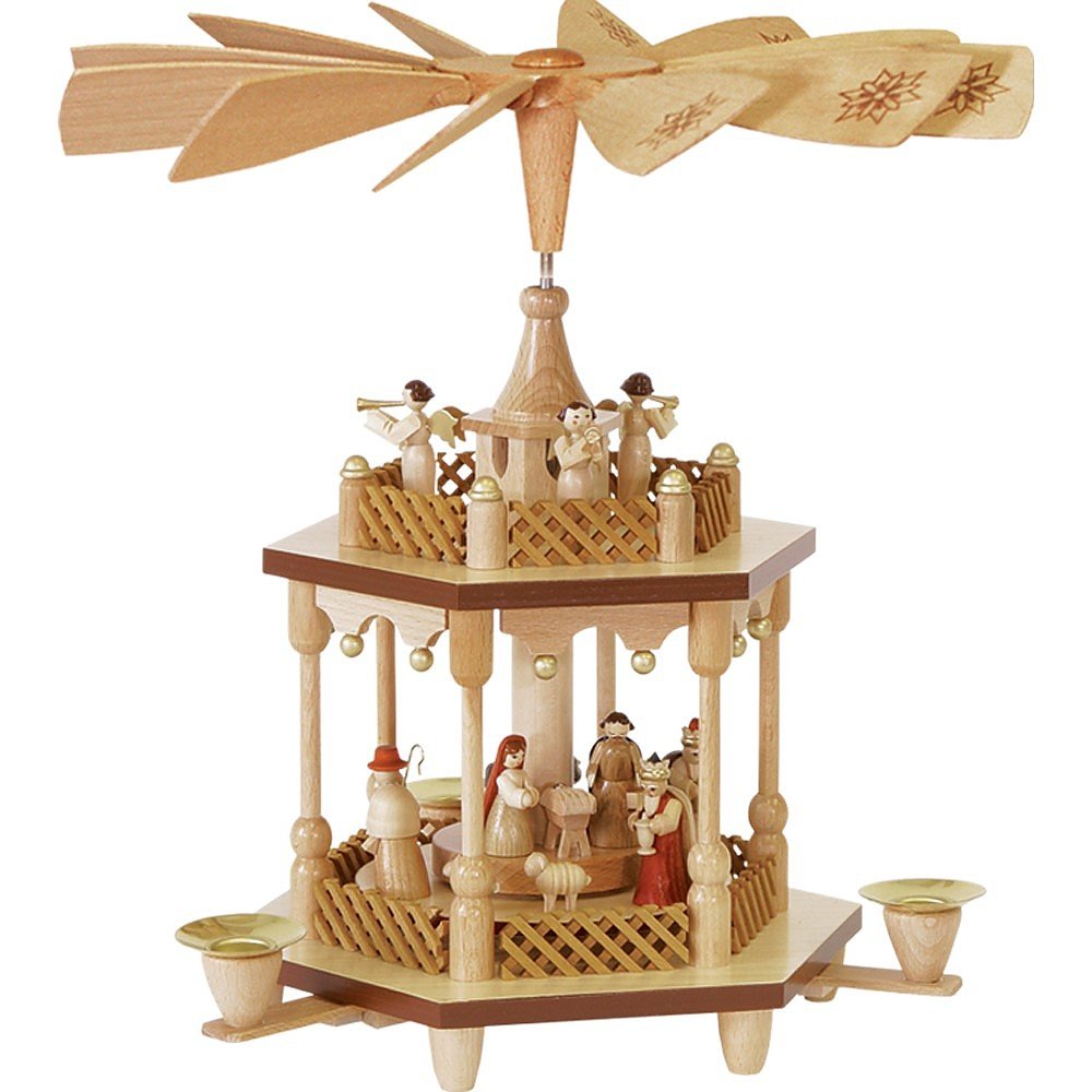 Richard Glässer Seiffen German Christmas Pyramid Nativity Scene, 1-Tier, Height 25 cm / 10 inch, Natural, Original Erzgebirge by Richard Glaesser Seiffen