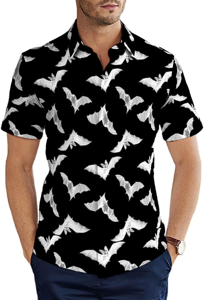 Amazon.com: Chhome Men's Button Down Shirts Halloween Bat Black