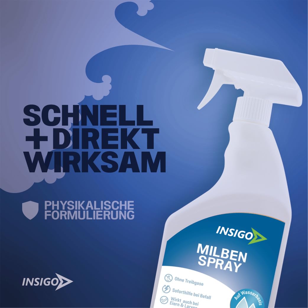 NEU Biozidfreie Milben Abwehr 1L – Mittel für Hausstaubmilben abwehren – Milbenspray für Matratzen – Fleckenfrei – Milben Spray INSIGO