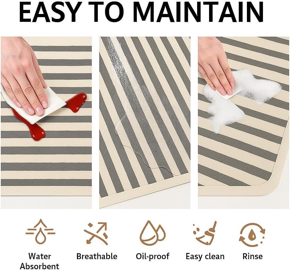 Urban Nest Coffee Mat, Dish Drying Mat, Beige & Grey Striped, 12x19 in