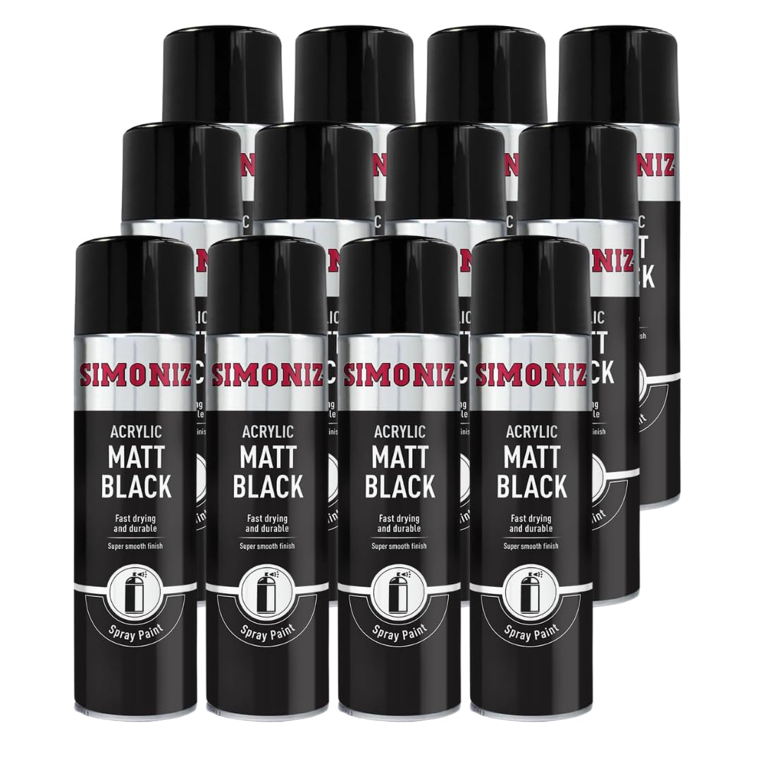 Simoniz Acrylic Matt Black Spray Paint 12x 500ml