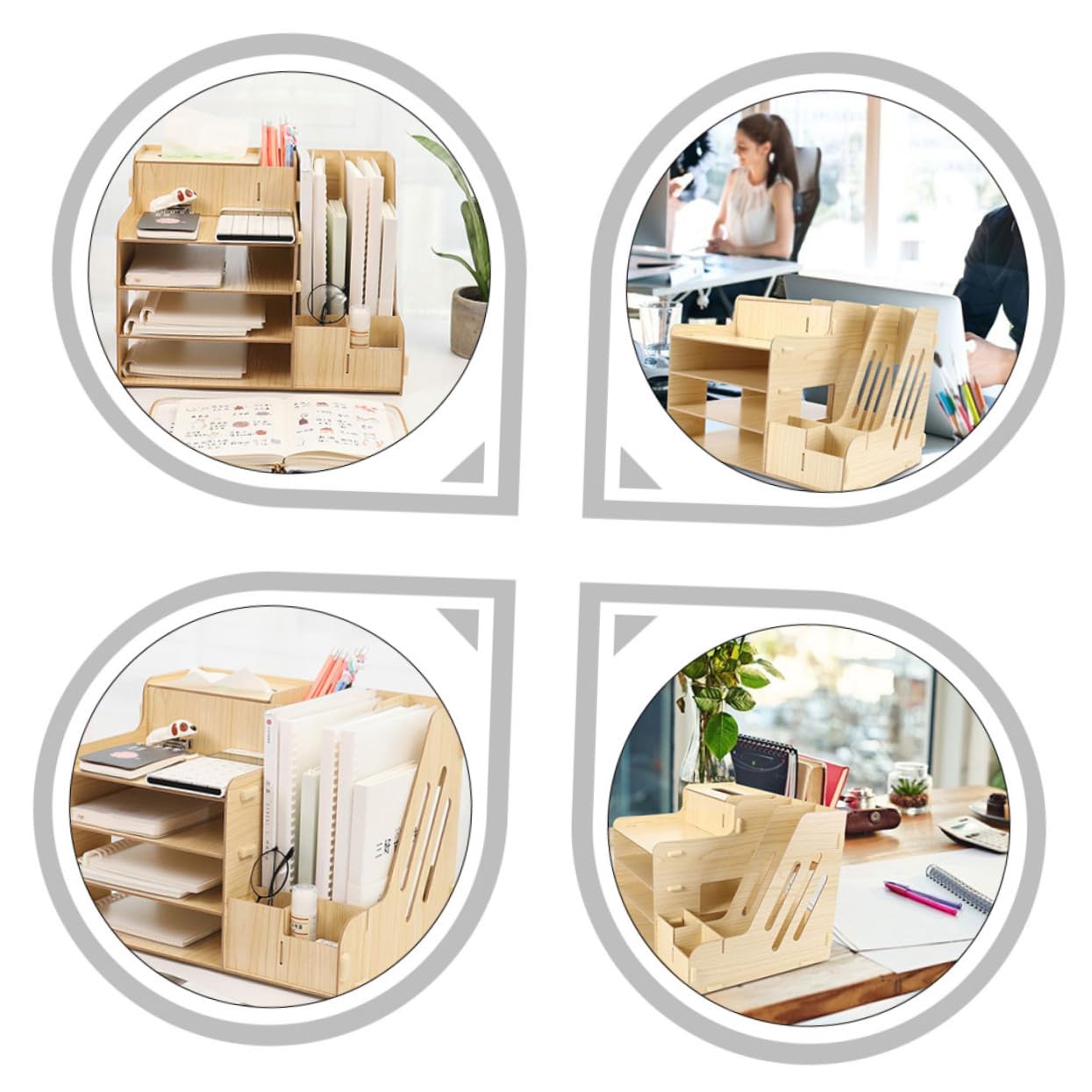 Organizador de Escritorio de Madera de Tamaño Mediano Cajones Extraíbles, Múltiples Compartimentos, para Oficina y Estudio, Soporte para Documentos y Papelería