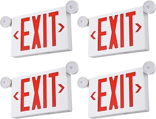TORCHSTAR Señal de salida LED rojo con luces de emergencia, UL 924, luz de salida de emergencia con batería de respaldo, cabezales ajustables,