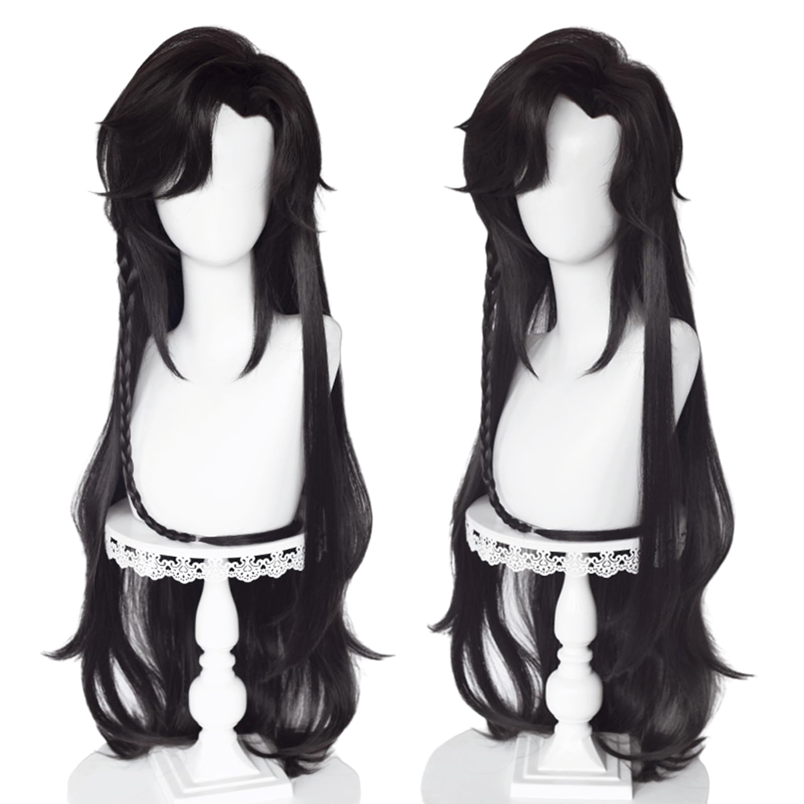 Probeauty Long Black Cosplay Wig for San lang Costume, Hua Cheng Braid Wavy Wig with Bangs + Wig Cap