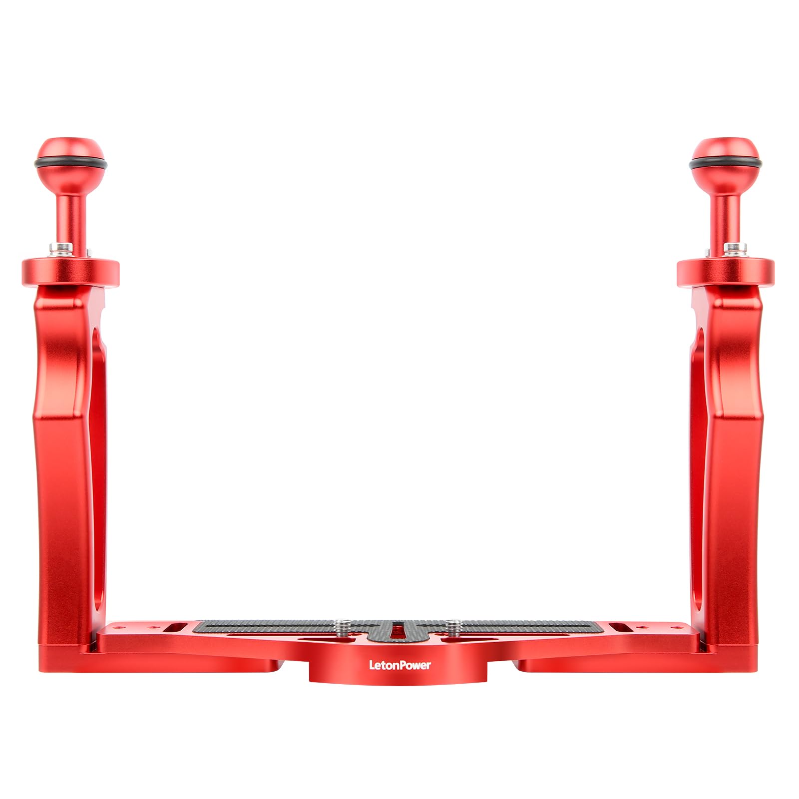 Dual Handle Underwater Photography Tray, Aluminum Alloy Camera Support Bracket with Adjustable Joint Arms for Waterproof Housing and Dive Video Light（Red）