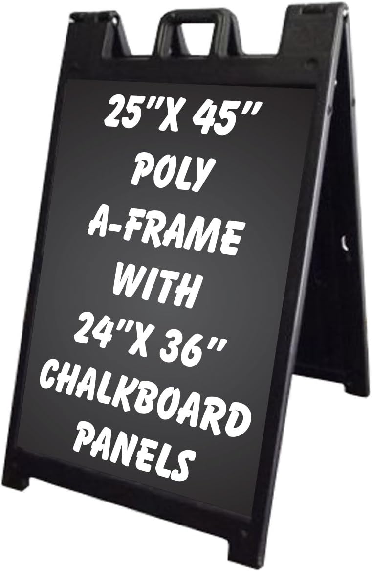 NEOPlex 25" x 45" Black Plasticade/Signicade Sidewalk Sandwich Board A-Frame Sign w/Black Chalkboard Insert Panels