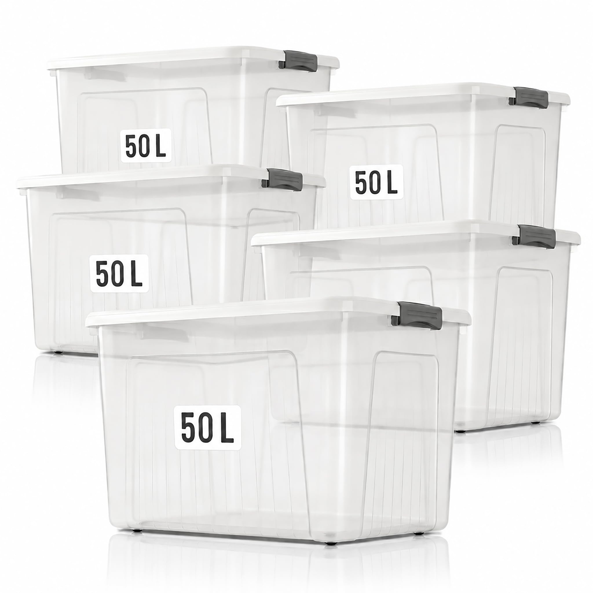 Froppi Storage Boxes - Plastic Storage Boxes with Lid, 5pack 50L (Clear) — image 1