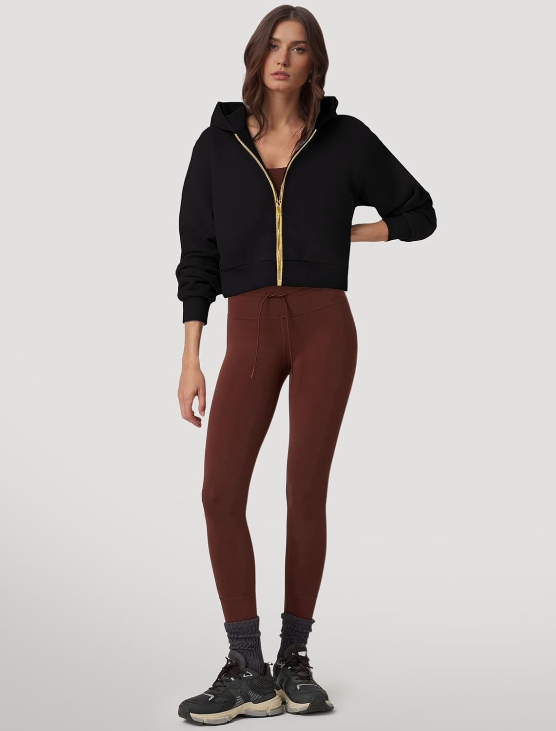 IWD Zip Up Hoodie for Women Fleece Cropped Oversized Sweatshirts Long Sleeve Casual Jackets Winter Outfits 2025 - Image 5