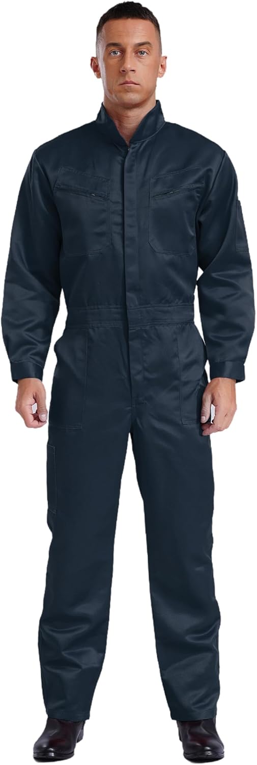 Men's Long Sleeve Work Coverall One Piece Jumpsuits Workwear Mechanics Uniform with Pockets