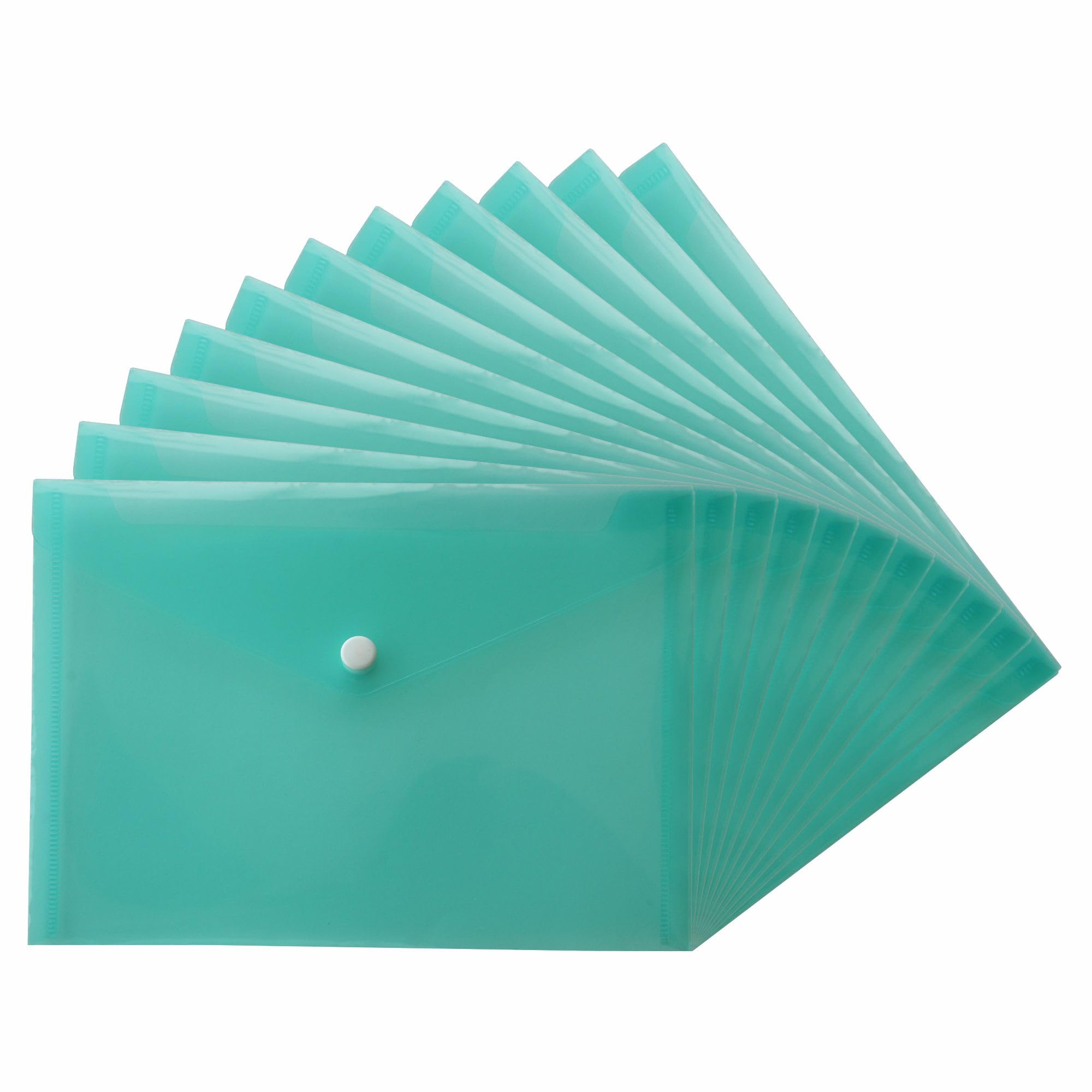 M1SS A5 Document Wallets Pack of 30 – Transparent Plastic File Folders with Secure Snap Button Closure, Waterproof Document Holder, Strong Precision Welded Design for School, Office & Storage (Green)