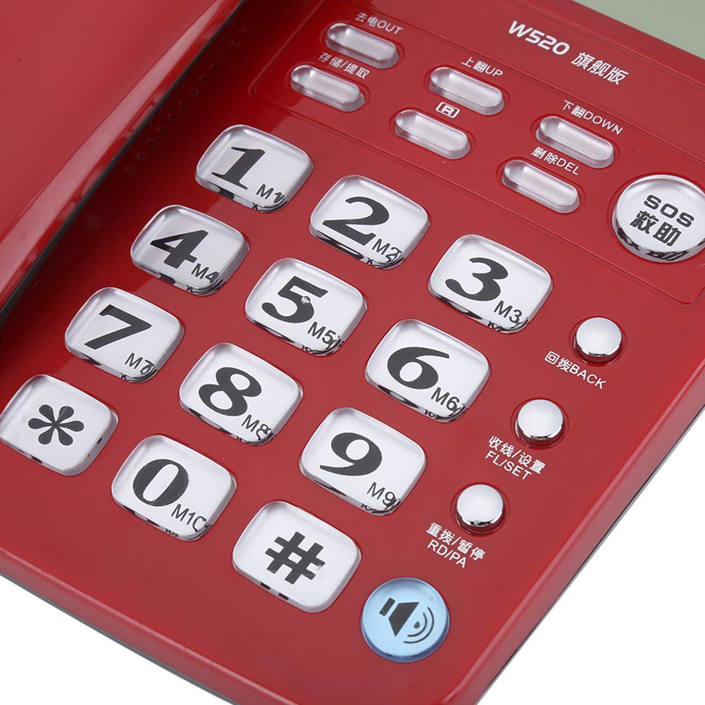 W520 Telefono Fisso con Filo Pulsante Grande Telefono Vivavoce per Ufficio Domestico con identificazione del chiamante per Affari di Famiglia(Rosso)