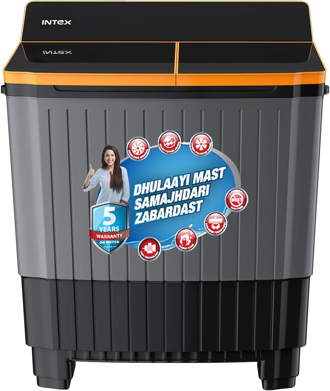 Intex Top Loading Washing Machine 8 KG Semi Automatic ( Tricolor, 8.0 kg, Full Glass Lid, SA80BLFG)