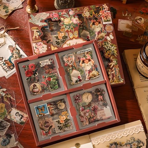 Image of FunBlast Self Adhesive 640Pcs /100 Sheets, Vintage Nature Stickers, Retro Decorative Sticker's for Scrapbook, Sticker's for Project, Japanese Style Sticker Set, Journals, Scrapbooking (Multicolor) (B)