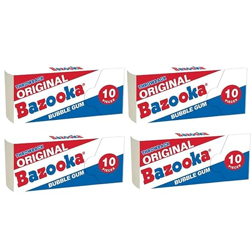 Bazooka Bubble Gum, sabor original, paquete de 10 carteras, paquete de 4 por Lyza's Sweets & Treats