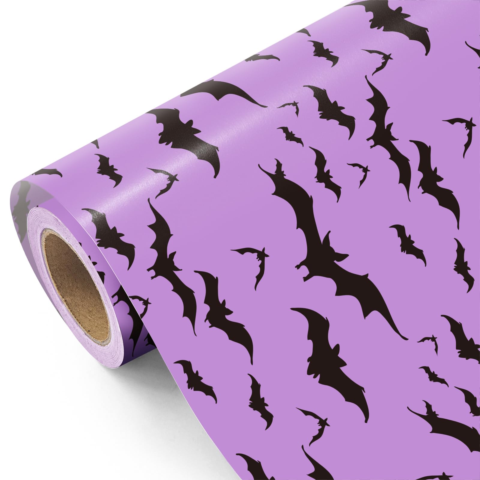 RUSPEPA Bat Halloween Wrapping Paper - Mini Roll - 43.2cm x 5m - Purple and Black Bat Wrapping Paper for Halloween Deco, Party โ image 1
