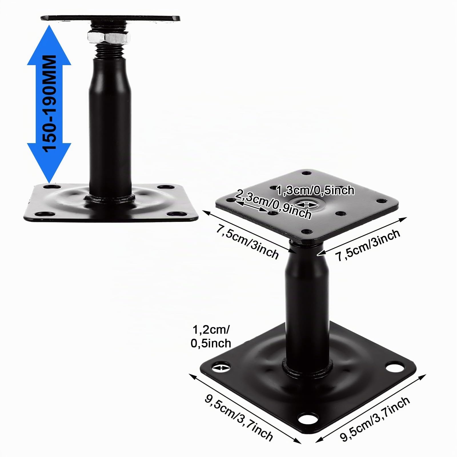 Supporto Pali Regolabile 150-190mm, 4PCS Supporti Pali Gazebo in Acciaio Zincato, Base Pilastro Regolabile per Pali Legno, Pergole, Capanni e Lavori Edili