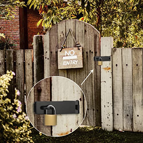 Sankins 7-1/2" Heavy Duty Door Lock Hasp Latch, 1/8" Thicker Iron Gate Hasp Latches Safety Packlock Clasp Locking With Lengthen Screws For Outdoor Doors, Gates, Shed, Drawers, Cabinets, Black #TOP5
