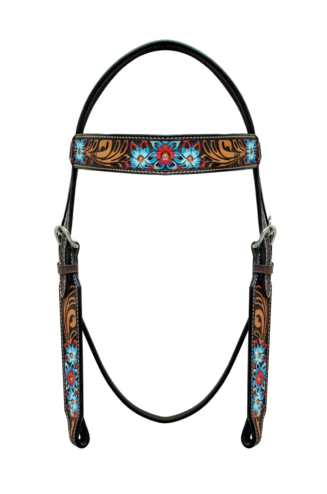 CHALLENGER Horse Horse Western Tack Floral Tooled Leather Browband Headstall Show Bridle 78AD17HB