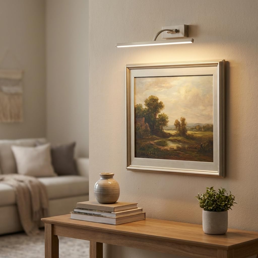 BARCELONA LED LED Bilderleuchte Babylon 8W 45cm Nickel satiniert Warmweiß 2700K verstellbar Wandlampe für Gemälde Spiegel Kunstwerke Innenbeleuchtung modernes minimalistisches Design