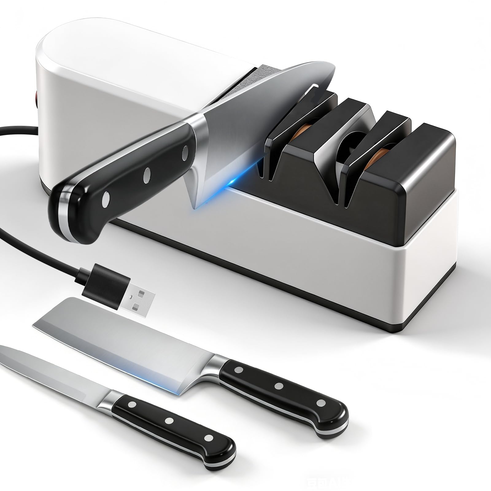 5-in-1 Professional Electric Knife Sharpener, Diamond Wheel for Straight & Serrated Blades, Coarse to Fine Scissors Sharpening, Fast Repair & Precision Polishing for Home Kitchen