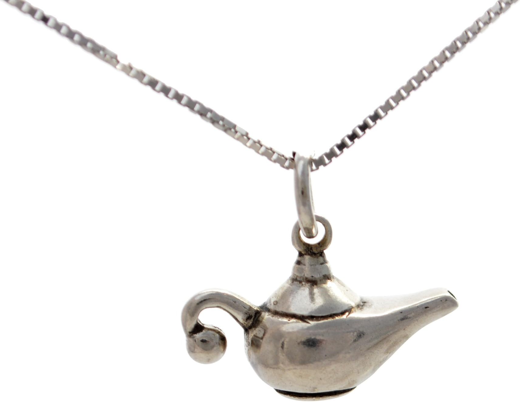 Aladdin Genie's Magic Lamp necklace Oxidised finish in Sterling silver 18'' Chain