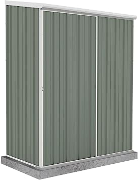Absco EZI Slider 5 x 3 Metal Storage Shed, Pale Eucalypt | Galvanized Steel, Lockable Sliding Door, Weather & Wind Resistant, DIY Kit for Outdoor Backyard Garden,