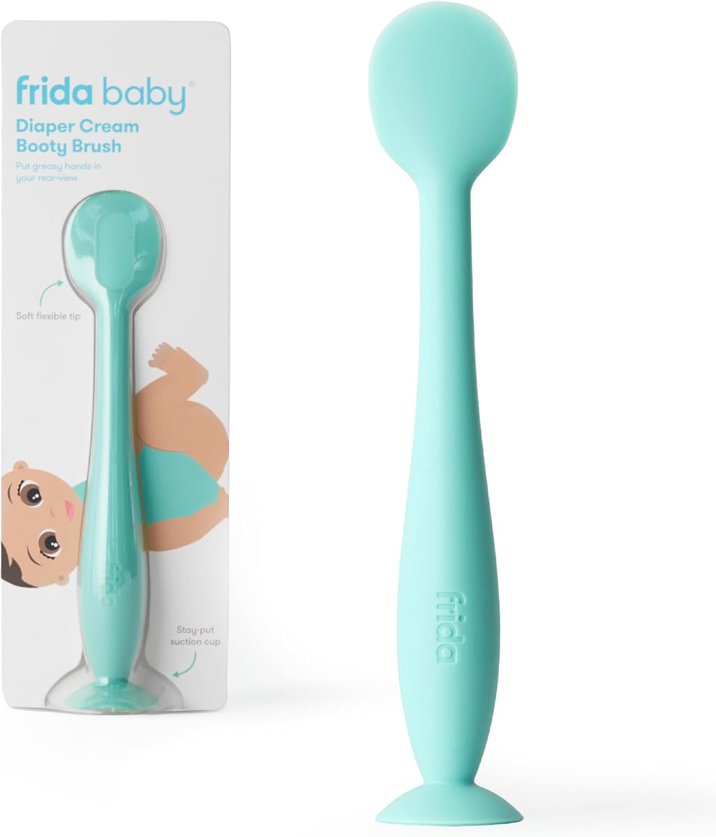 Espátula para crema de pañales Frida Baby, espátula de silicona para el trasero, ventosa, verde azulado | Aplicador para un uso fácil y sin complicaciones de la pasta para glúteos y la crema para la dermatitis del pañal, sin BPA