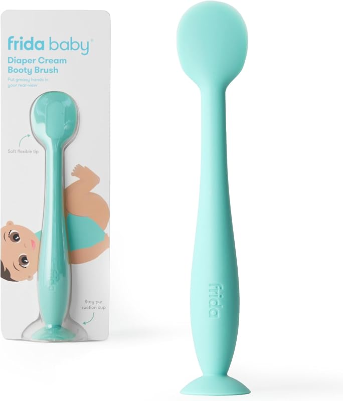 Espátula para crema de pañales Frida Baby, espátula de silicona para el trasero, ventosa, verde azulado | Aplicador para un uso fácil y sin complicaciones de la pasta para glúteos y la crema para la dermatitis del pañal, sin BPA