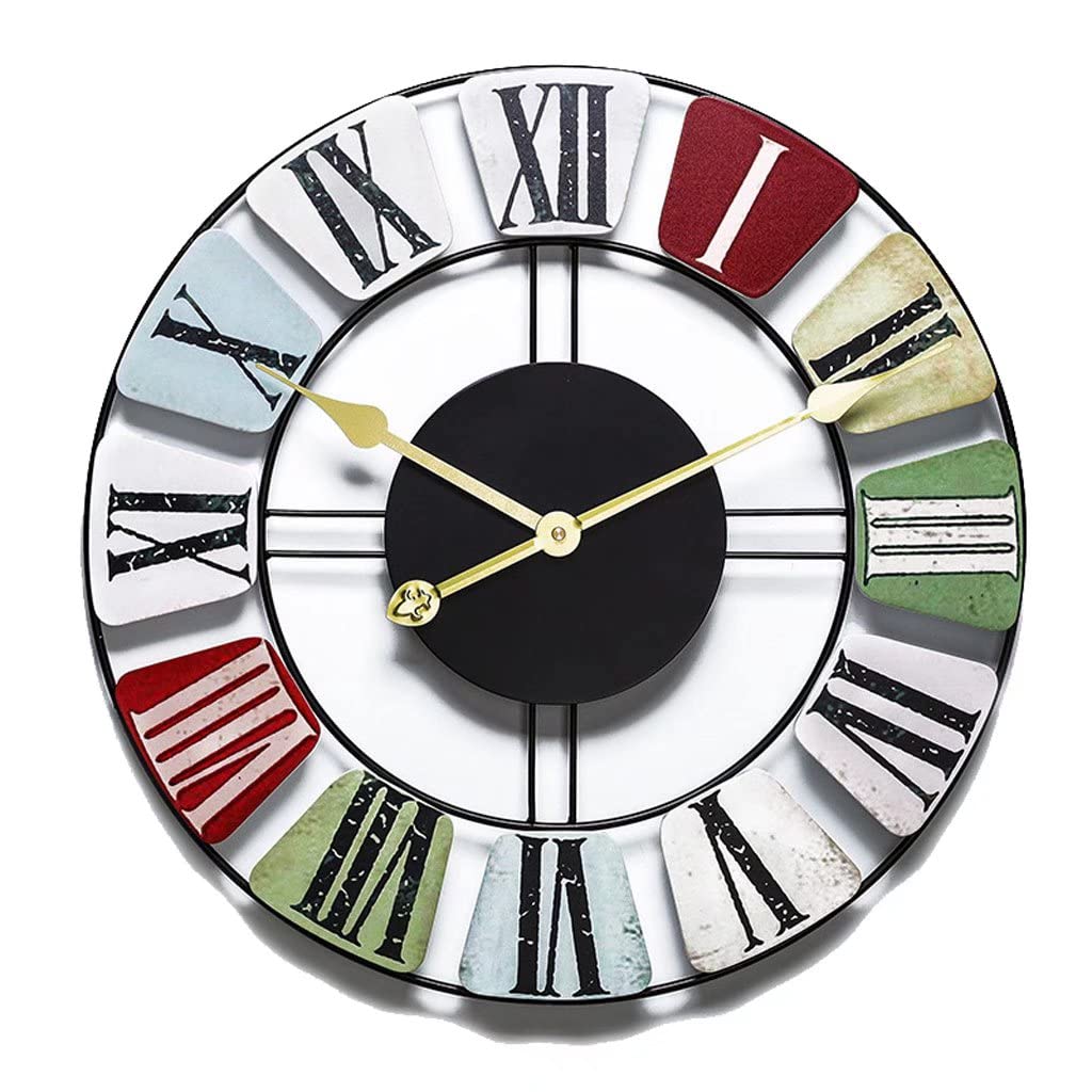 Horloge murale 50 cm vintage avec chiffres romains silencieuse pour salon