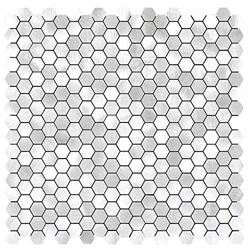BeNice Azulejos Adhesivos Hexagonales Cocina,Ladrillo Pared Adhesivo Mosaico MetáLico Baño(5Piezas)Plateado Cover