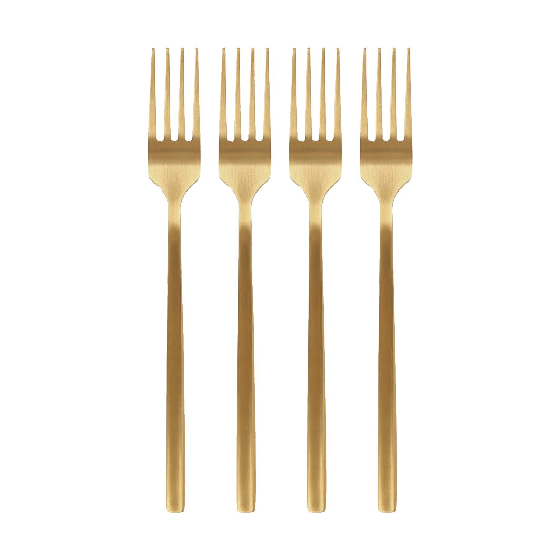 Argon Tableware 4 Stainless Steel Dinner Forks – 19.5cm Gold Finish Modern Cutlery Set for Dining & Entertaining – Stylish Dishwasher Safe Tableware
