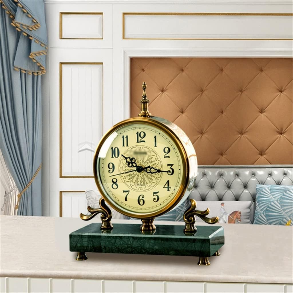 American Retro Silent Table Clock Home Desktop Decoration Metal Table Clock Living Room Quartz Clock Ornaments (Color : A, Size : 2329cm) (B 23 * 29cm)