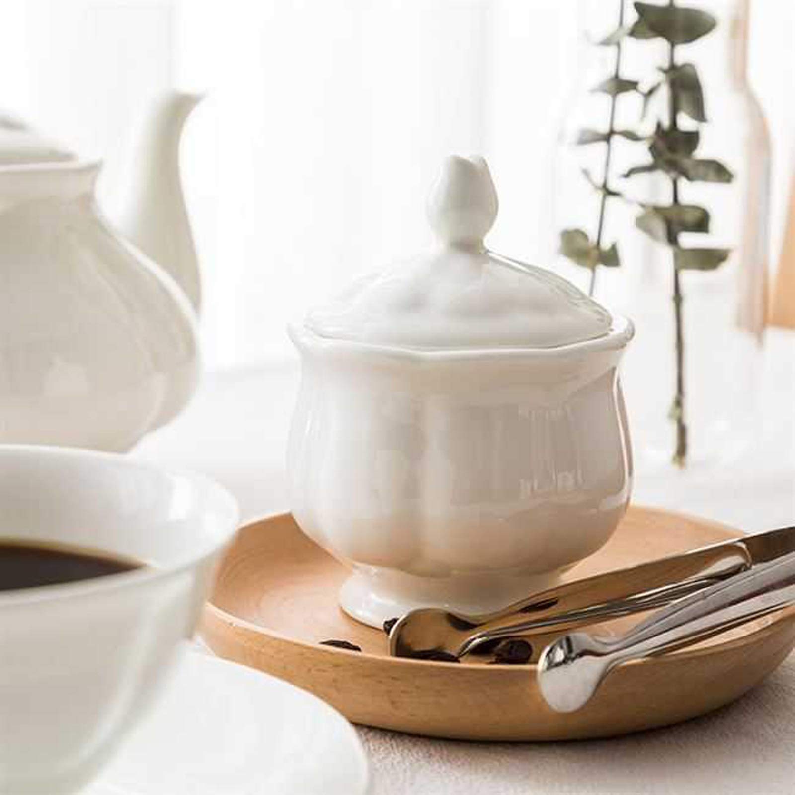 Azucarero Retro con Tapa, Cubo de café, azucarero, té, azúcar granulado Blanco, azucarero de cerámica